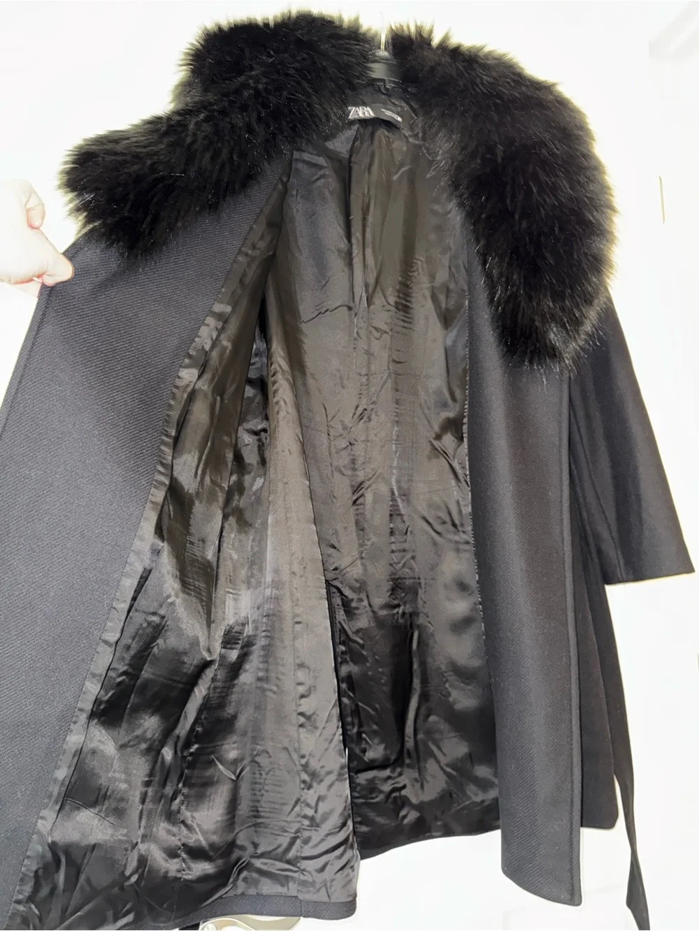 Zara Black Faux Fur Trim Coat - Picture 4 of 5
